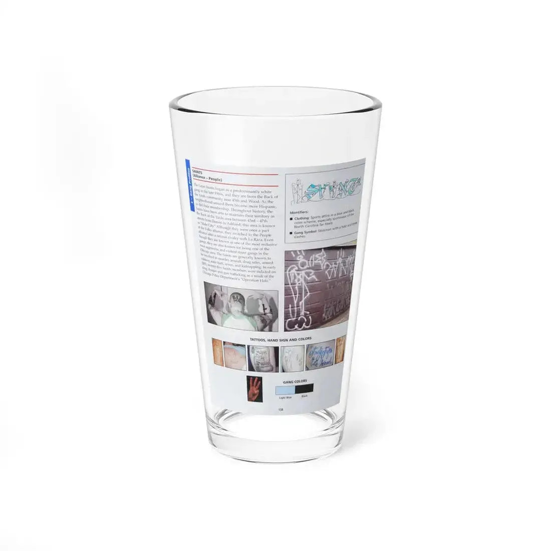 The Chicago Gang Book Page 138 - Saints Identifiers - Pint Glass 16oz - Go Mug Yourself