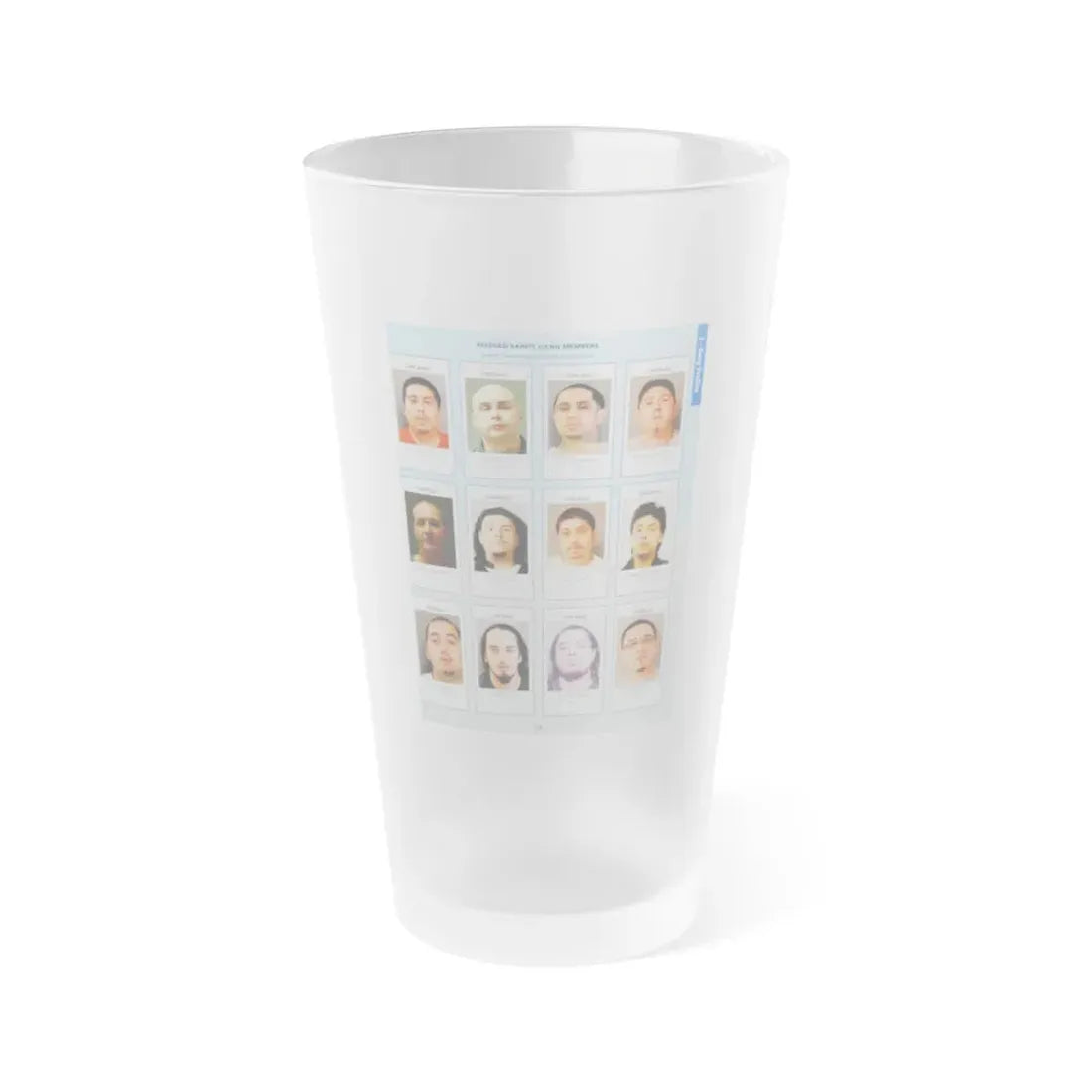 The Chicago Gang Book Page 139 - Saints Members (Lizzard, Goofy, Snoop, G-Man, Butcher, Oso, Baby J, Lil Gonzo, Boy, Sly, Melly, Chino) - Frosted Pint Glass 16oz 16oz Frosted - Go Mug Yourself