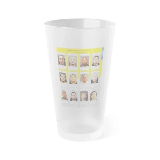 The Chicago Gang Book Page 145 - Satan Disciples Members (Maniac, Psycho, Alpo, Lil Man, Chuckie, Slick, Diablo, Bones, Cuba, Spooky, Mousey, Wedo) - Frosted Pint Glass 16oz 16oz Frosted - Go Mug Yourself
