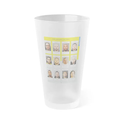 The Chicago Gang Book Page 145 - Satan Disciples Members (Maniac, Psycho, Alpo, Lil Man, Chuckie, Slick, Diablo, Bones, Cuba, Spooky, Mousey, Wedo) - Frosted Pint Glass 16oz - Go Mug Yourself