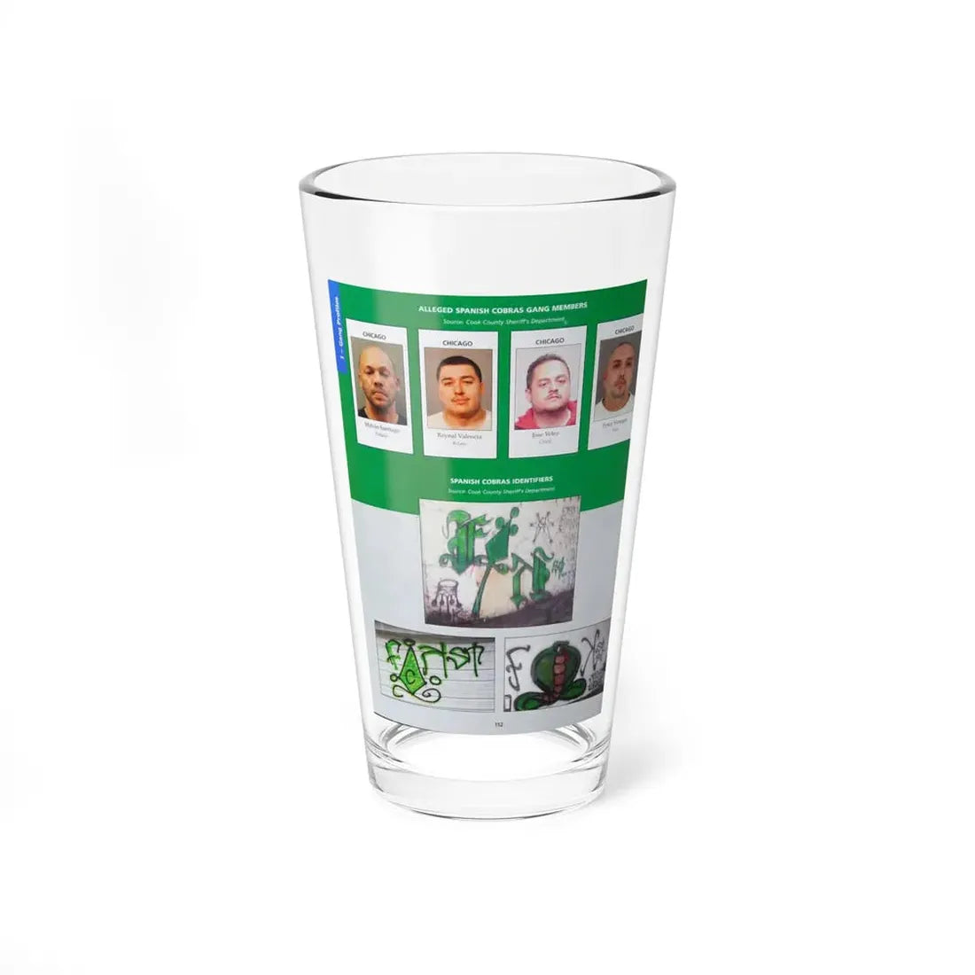 The Chicago Gang Book Page 152 - Insane Spanish Cobras Members (Pollacko, B Low) - Pint Glass 16oz 16oz - Go Mug Yourself