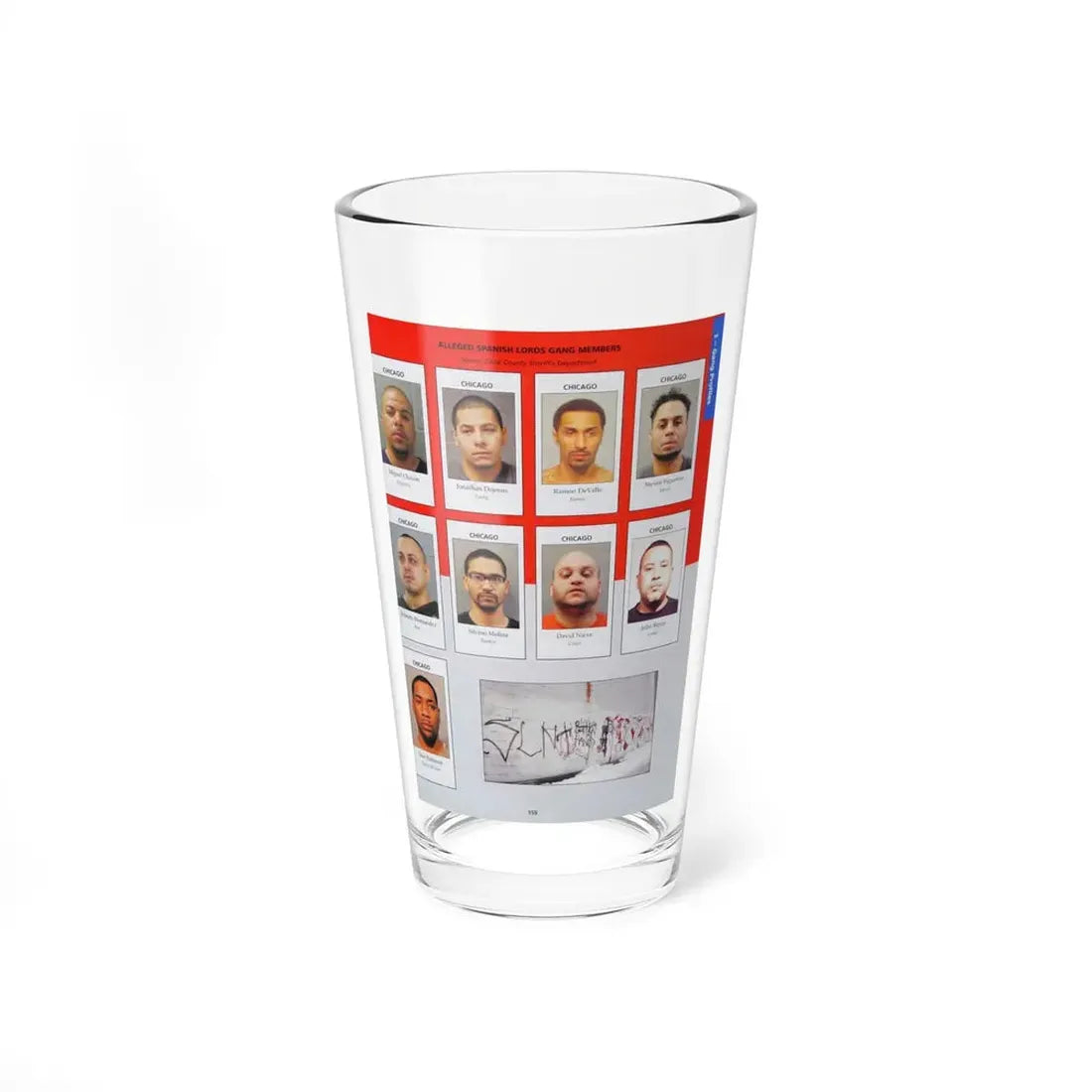 The Chicago Gang Book Page 159 - Spanish Lords Members (Lucky, Shadow, Chops, Casper, Slim) - Pint Glass 16oz 16oz - Go Mug Yourself