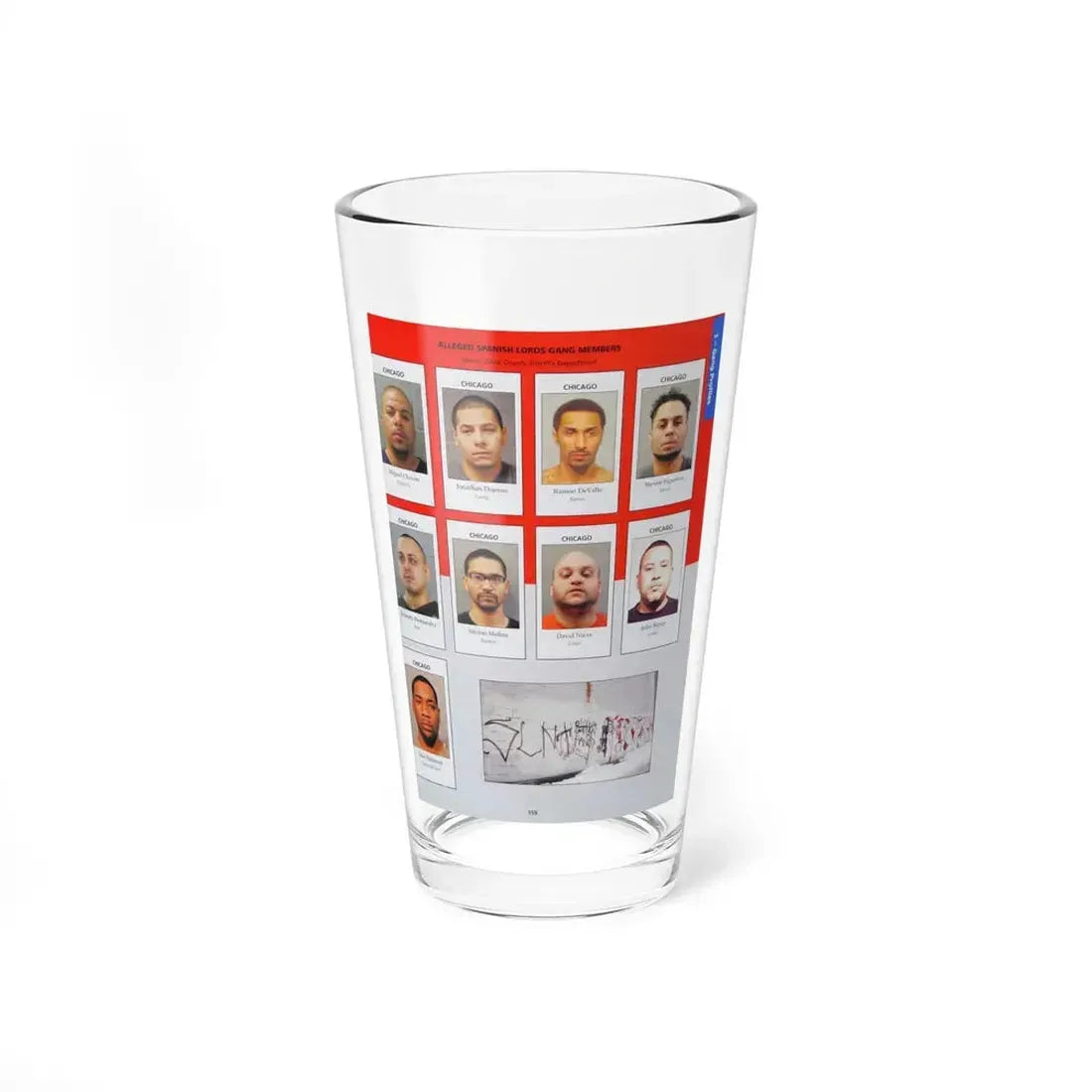 The Chicago Gang Book Page 159 - Spanish Lords Members (Lucky, Shadow, Chops, Casper, Slim) - Pint Glass 16oz - Go Mug Yourself