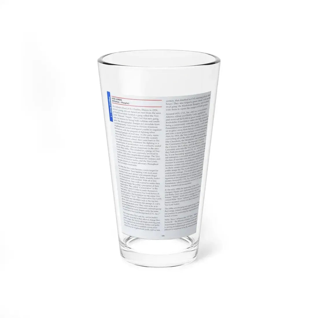 The Chicago Gang Book Page 170 - Vice Lords Identifiers - Pint Glass 16oz - Go Mug Yourself