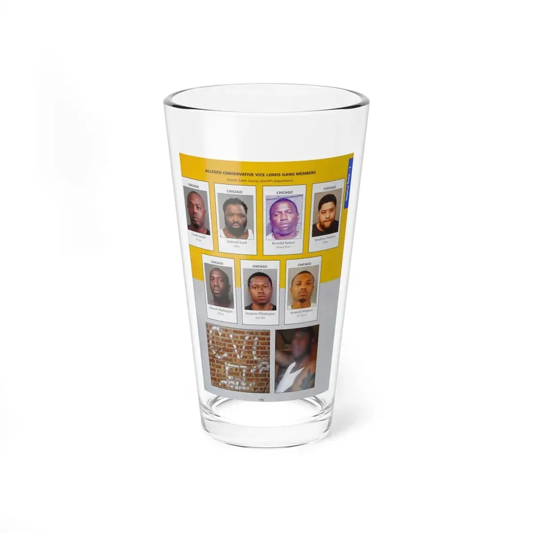 The Chicago Gang Book Page 175 - Conservative Vice Lords Members (Lil Cuz, Fatty, Money Rome, Dollar) - Pint Glass 16oz 16oz - Go Mug Yourself