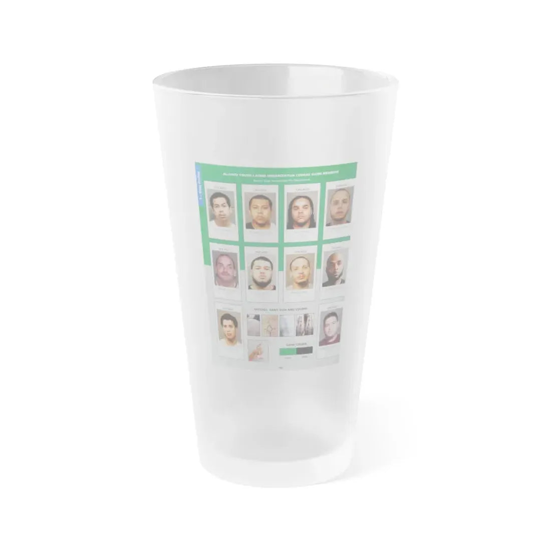 The Chicago Gang Book Page 188 - Young Latino Organization Cobras Members (Pac, Belushi, Negro, Jo Jo, Elvis, Chicano) - Frosted Pint Glass 16oz 16oz Frosted - Go Mug Yourself