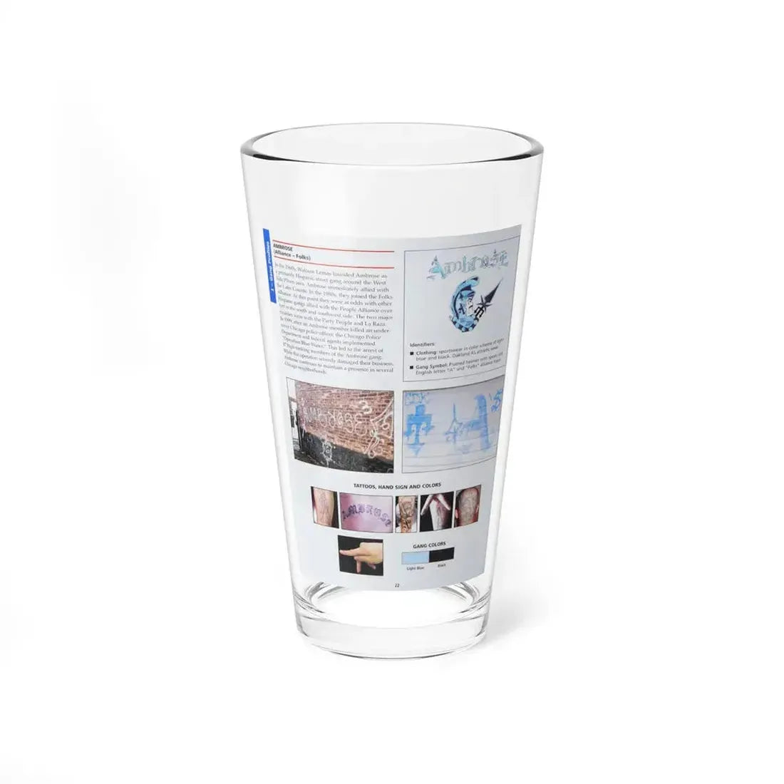 The Chicago Gang Book Page 22 - Ambrose Identifiers - Pint Glass 16oz - Go Mug Yourself