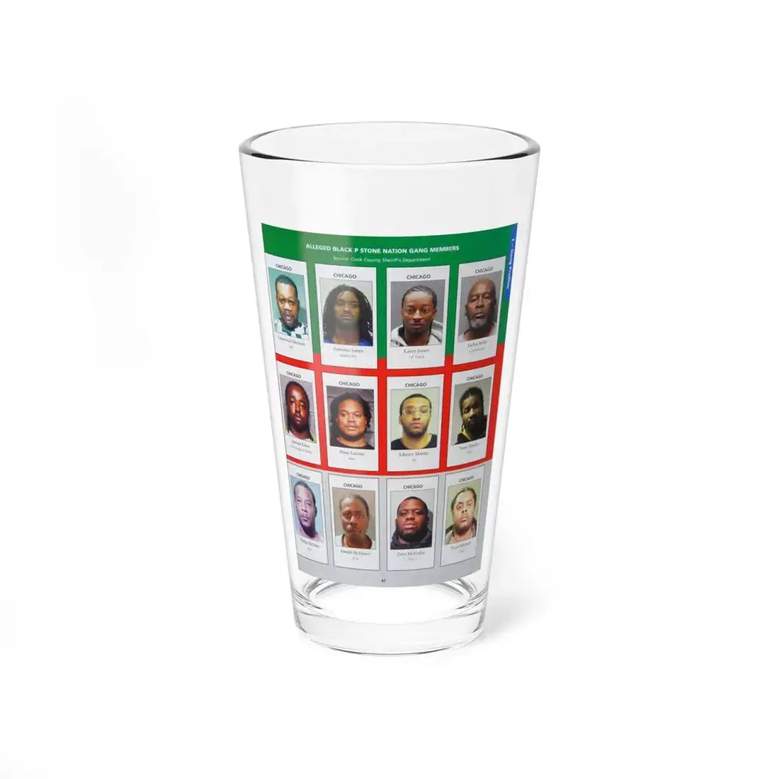 The Chicago Gang Book Page 41 - Black P Stone Nation Members (Mal, Boonie Mo, Lil Larry, Captain Jack, Jig) - Pint Glass 16oz - Go Mug Yourself