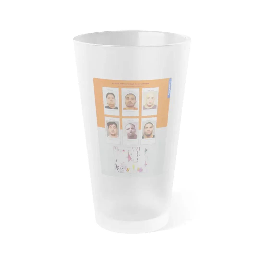 The Chicago Gang Book Page 51 - Familia Stones Members (Salomon, Macho, Dirt, Finn, Papo. Bebe) - Frosted Pint Glass 16oz 16oz Frosted - Go Mug Yourself