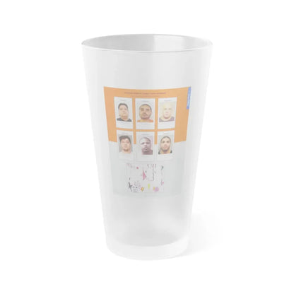The Chicago Gang Book Page 51 - Familia Stones Members (Salomon, Macho, Dirt, Finn, Papo. Bebe) - Frosted Pint Glass 16oz 16oz Frosted - Go Mug Yourself