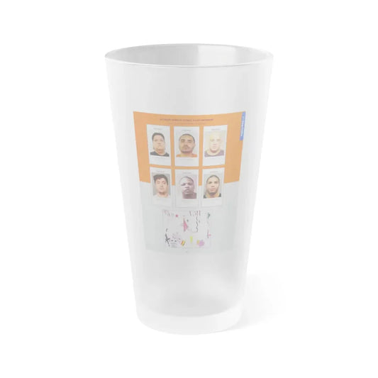 The Chicago Gang Book Page 51 - Familia Stones Members (Salomon, Macho, Dirt, Finn, Papo. Bebe) - Frosted Pint Glass 16oz 16oz Frosted - Go Mug Yourself
