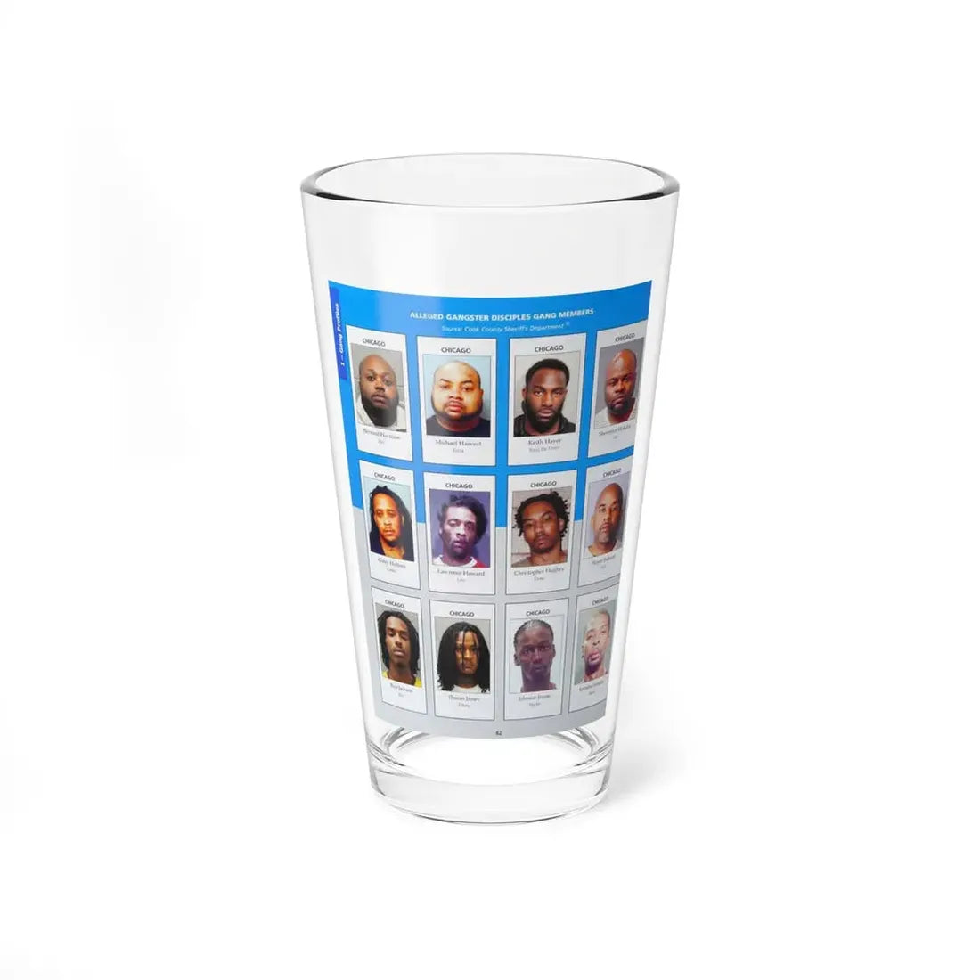 The Chicago Gang Book Page 62 - Gangster Disciples Members (Fats, Keeta, T Baby, Psycho) - Pint Glass 16oz 16oz - Go Mug Yourself