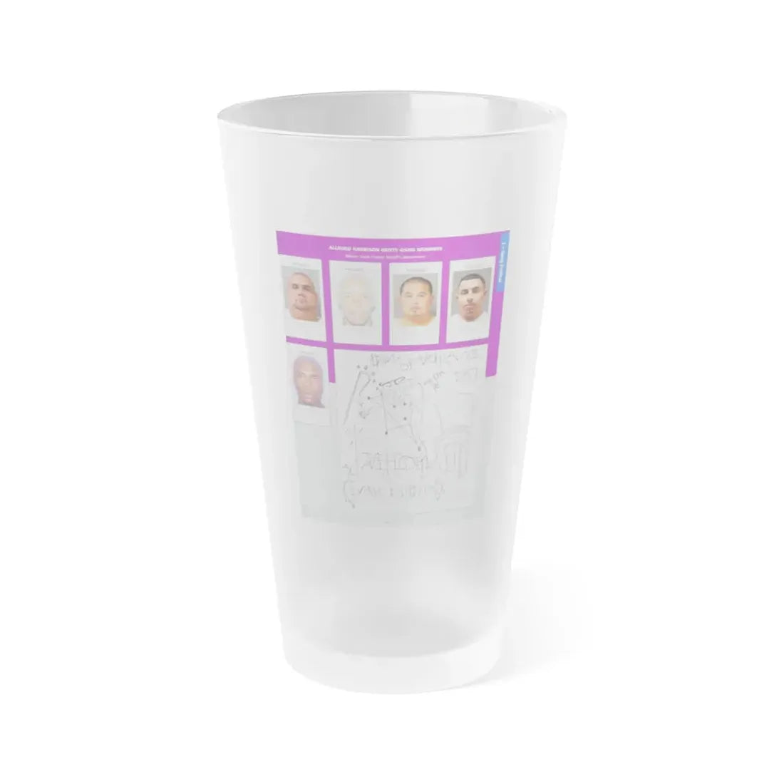 The Chicago Gang Book Page 69 - Harrison Gents Members (Lil Kong, Spook, Sammy, Nachito, Glide) - Frosted Pint Glass 16oz 16oz Frosted - Go Mug Yourself