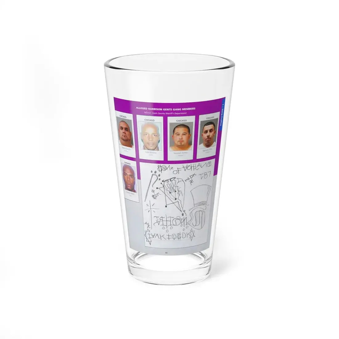The Chicago Gang Book Page 69 - Harrison Gents Members (Lil Kong, Spook, Sammy, Nachito, Glide) - Pint Glass 16oz 16oz - Go Mug Yourself