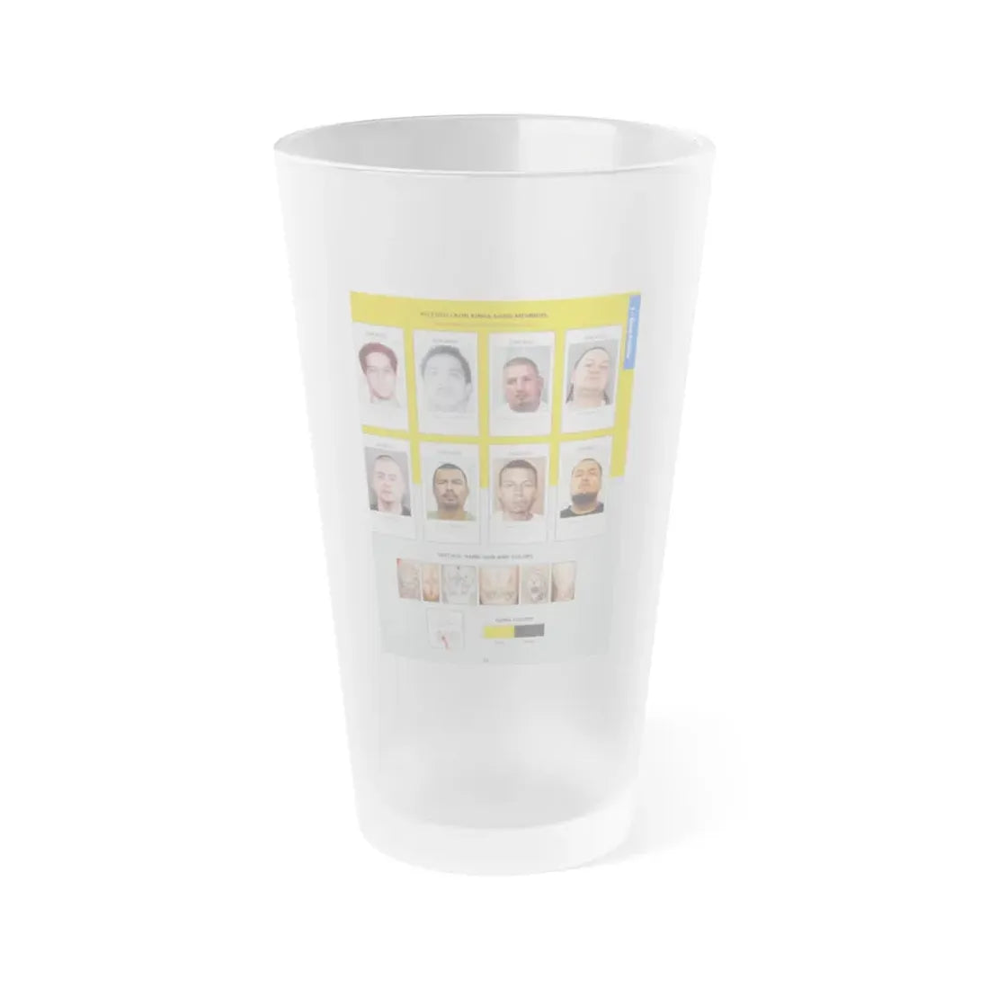 The Chicago Gang Book Page 99 - Latin Kings Members (Lord Gino, BK, Kane, Laser, Evil, Chuco, Diablo, Project Pat) - Frosted Pint Glass 16oz 16oz Frosted - Go Mug Yourself