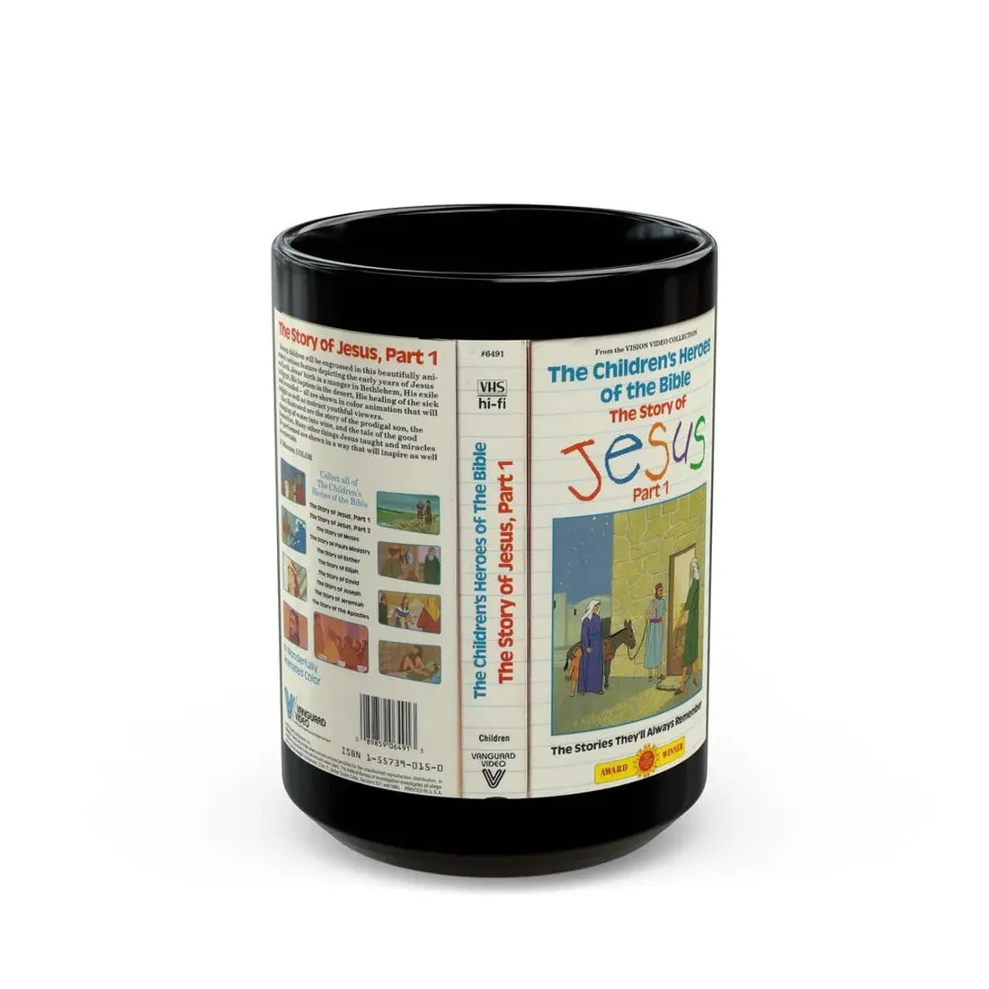 THE CHILDRENS HEROES OF THE BIBLE THE STORY OF JESUS PART 1 (VHS COVER) - Black Coffee Mug 15oz - Go Mug Yourself