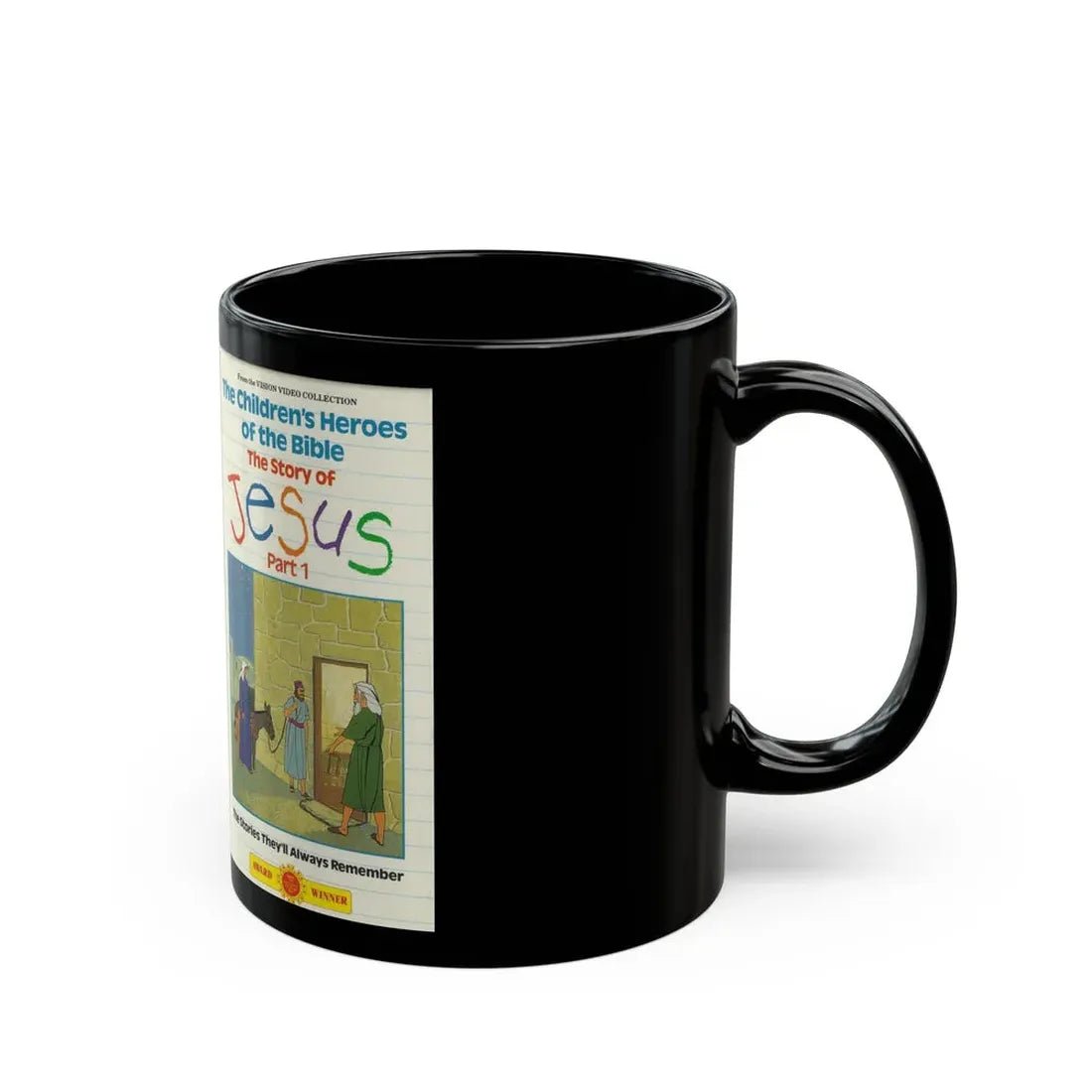 THE CHILDRENS HEROES OF THE BIBLE THE STORY OF JESUS PART 1 (VHS COVER) - Black Coffee Mug - Go Mug Yourself