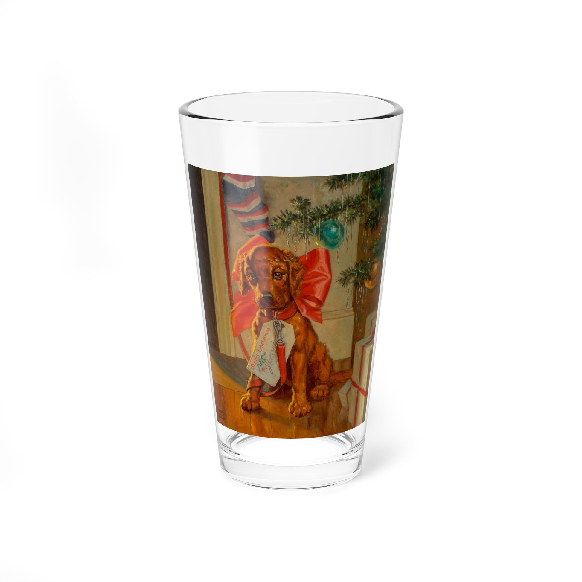 The Christmas Puppy (Magazine Illustration) Pint Glass 16oz-16oz-Go Mug Yourself