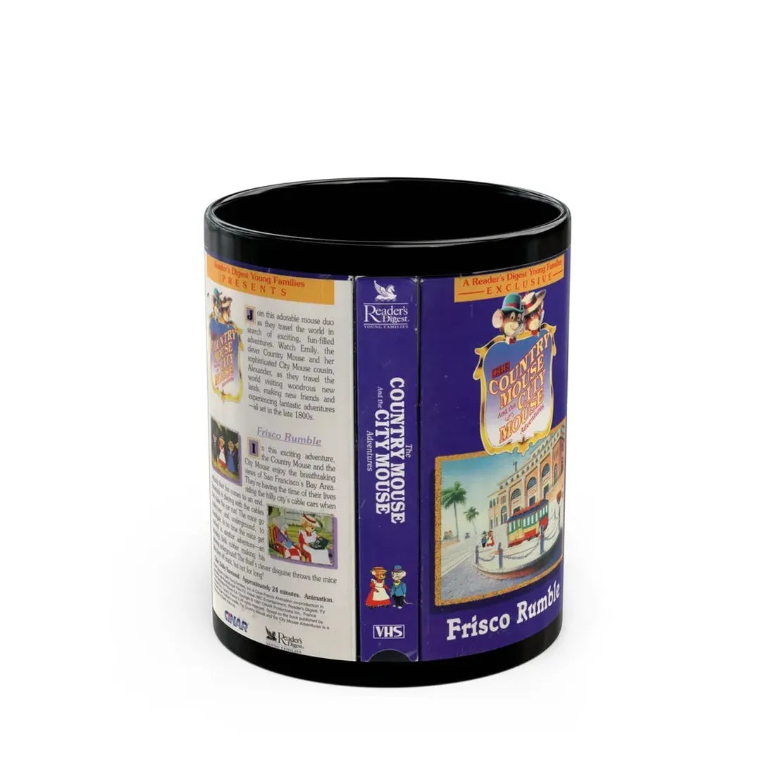 THE COUNTRY MOUSE AND THE CITY MOUSE ADVENTURES FRISCO RUMBLE (VHS COVER) - Black Coffee Mug 11oz - Go Mug Yourself