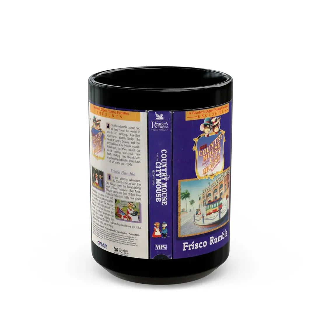 THE COUNTRY MOUSE AND THE CITY MOUSE ADVENTURES FRISCO RUMBLE (VHS COVER) - Black Coffee Mug 15oz - Go Mug Yourself
