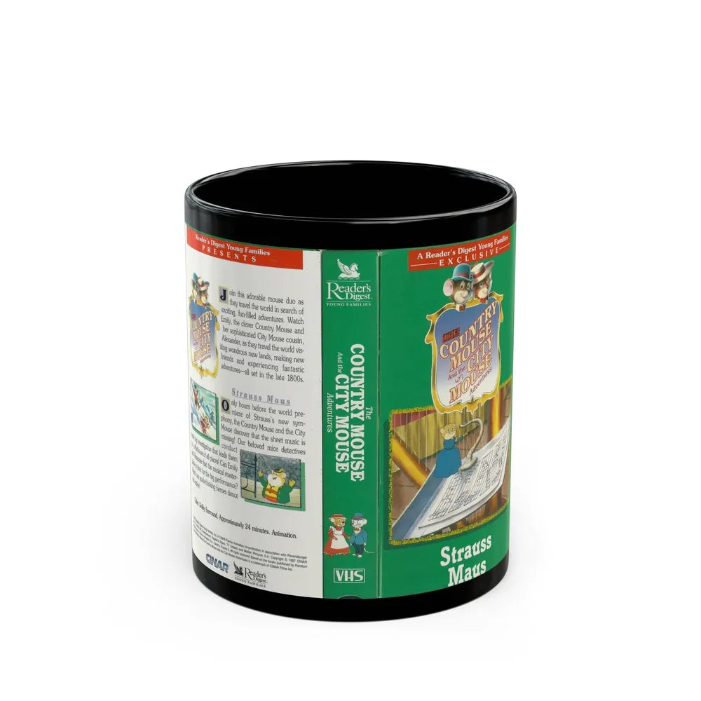 THE COUNTRY MOUSE AND THE CITY MOUSE ADVENTURES STRAUSS MAUS (VHS COVER) - Black Coffee Mug-11oz-Go Mug Yourself