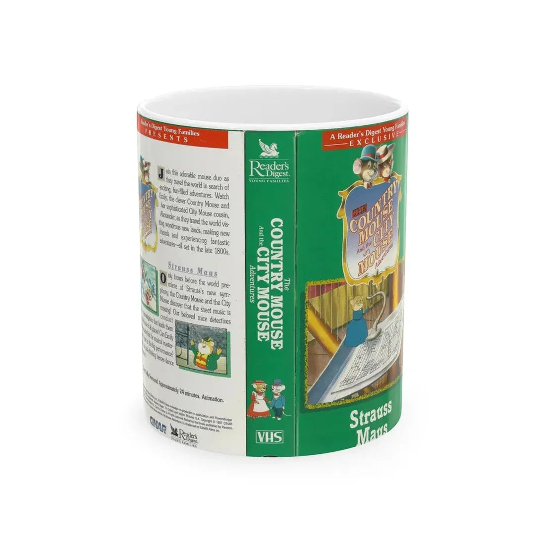 THE COUNTRY MOUSE AND THE CITY MOUSE ADVENTURES STRAUSS MAUS (VHS COVER) - White Coffee Mug 11oz - Go Mug Yourself