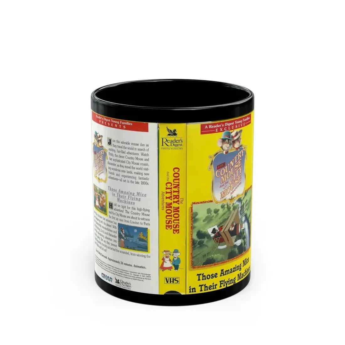 THE COUNTRY MOUSE AND THE CITY MOUSE ADVENTURES THOSE AMAZING MICE IN THEIR FLYING MACHINES (VHS COVER) - Black Coffee Mug 11oz - Go Mug Yourself