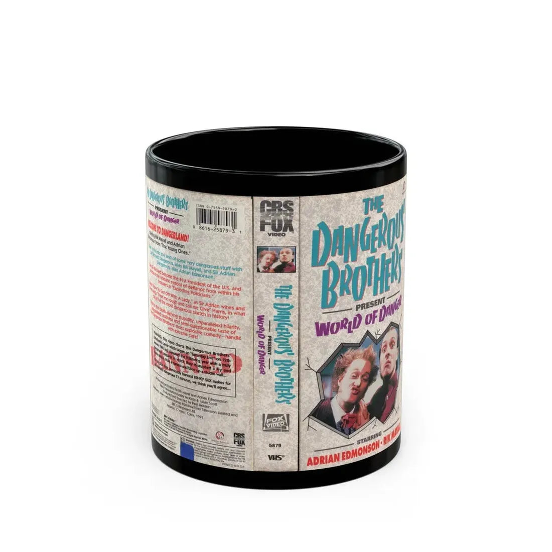 THE DANGEROUS BROTHERS PRESENT WORLD OF DANGER (VHS COVER) - Black Coffee Mug 11oz - Go Mug Yourself