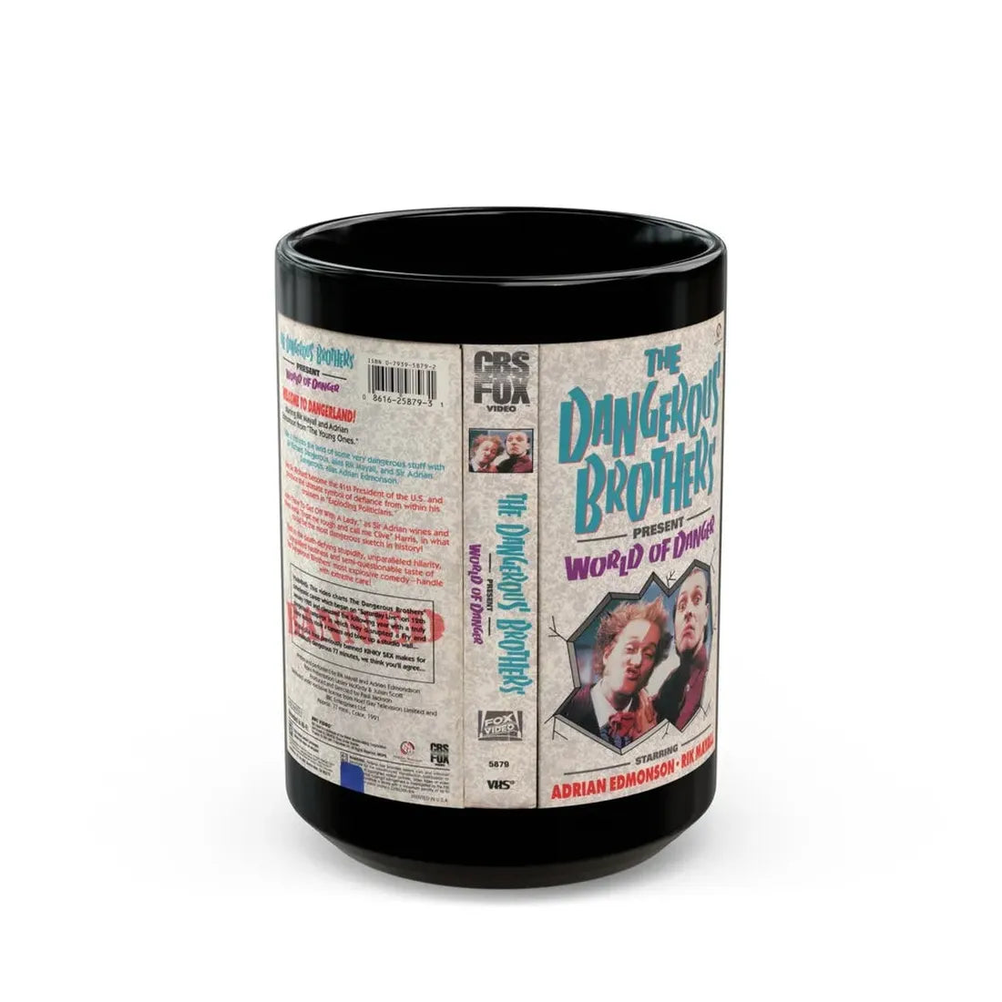 THE DANGEROUS BROTHERS PRESENT WORLD OF DANGER (VHS COVER) - Black Coffee Mug 15oz - Go Mug Yourself