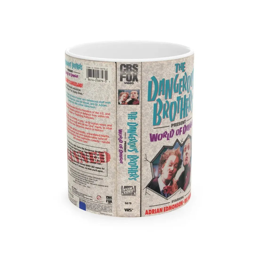 THE DANGEROUS BROTHERS PRESENT WORLD OF DANGER (VHS COVER) - White Coffee Mug 11oz - Go Mug Yourself
