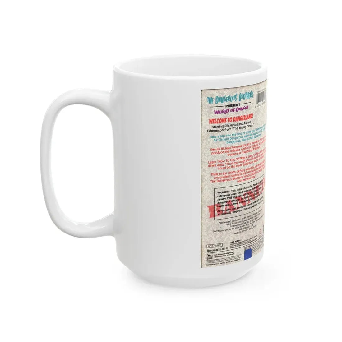 THE DANGEROUS BROTHERS PRESENT WORLD OF DANGER (VHS COVER) - White Coffee Mug - Go Mug Yourself