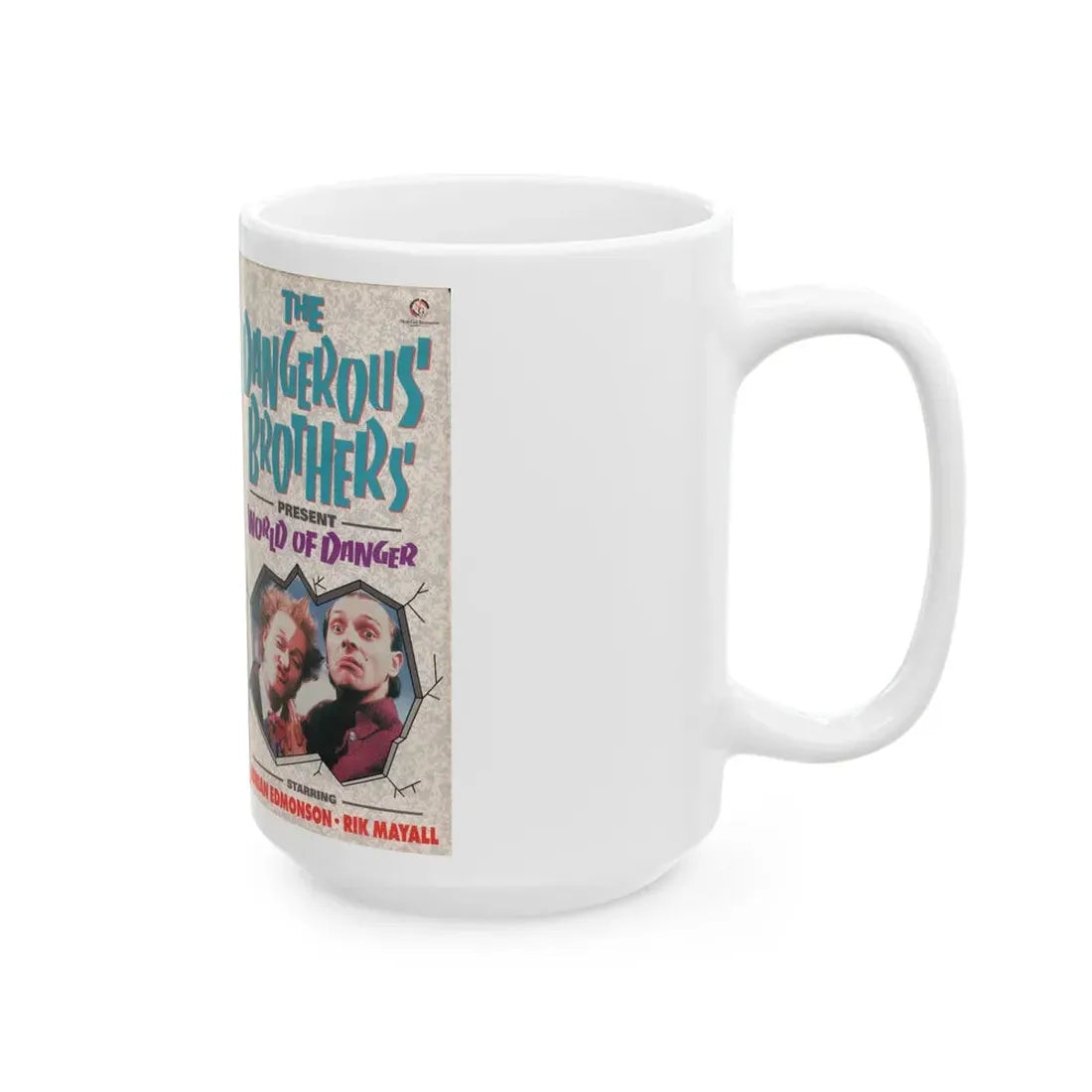 THE DANGEROUS BROTHERS PRESENT WORLD OF DANGER (VHS COVER) - White Coffee Mug - Go Mug Yourself