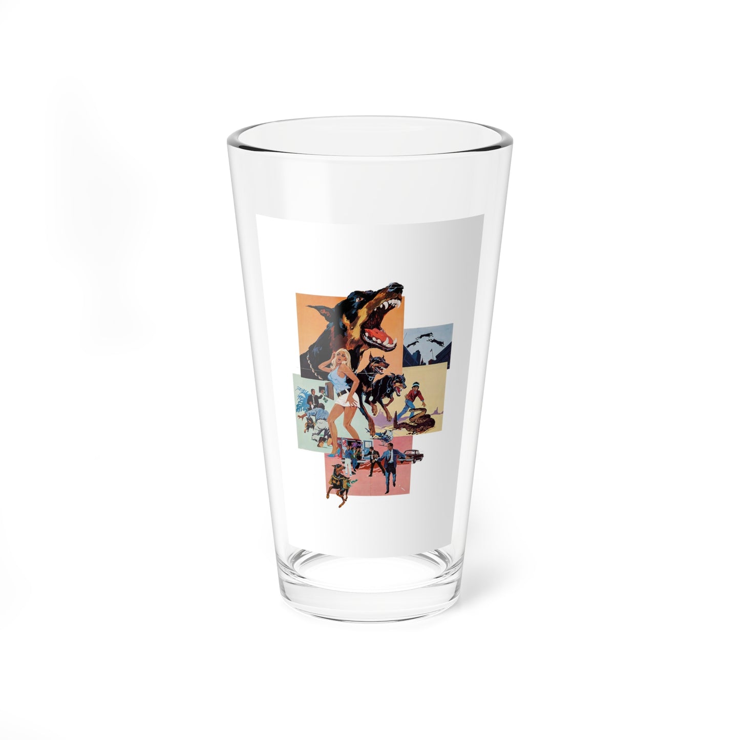 The Daring Dobermans, movie poster illustration (Dimension, 1973) - Pint Glass 16oz-16oz-Go Mug Yourself