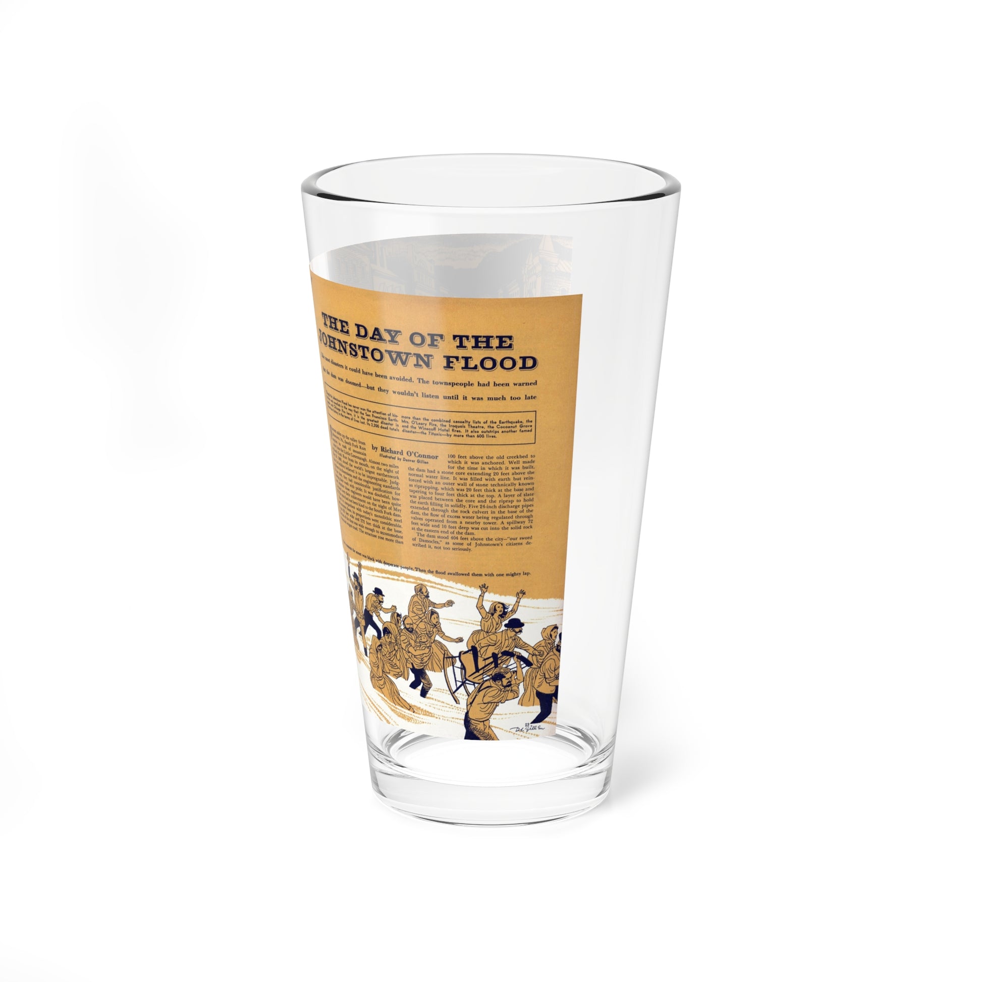 The Day of the Johnstown Flood, Cavalier, January 1958 (Magazine Illustration) Pint Glass 16oz-Go Mug Yourself