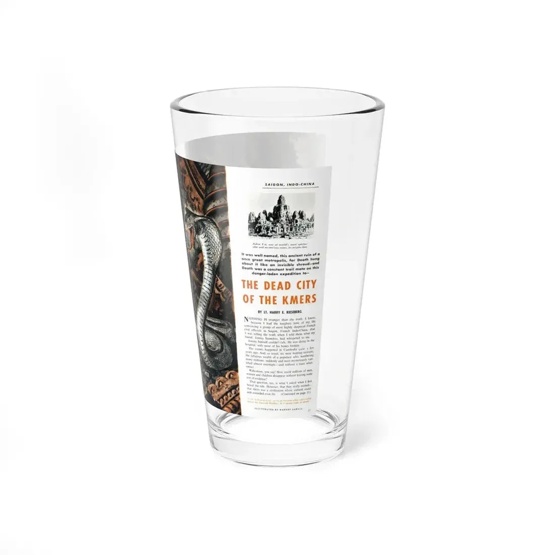 The Dead City of the Kmers, Safari magazine, February 1956 (Magazine Illustration) Pint Glass 16oz - Go Mug Yourself