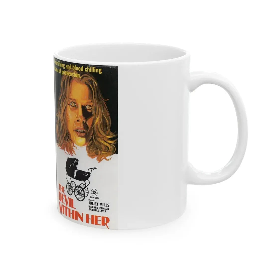 THE DEVIL WITHIN HER (VHS COVER) - White Coffee Mug - Go Mug Yourself