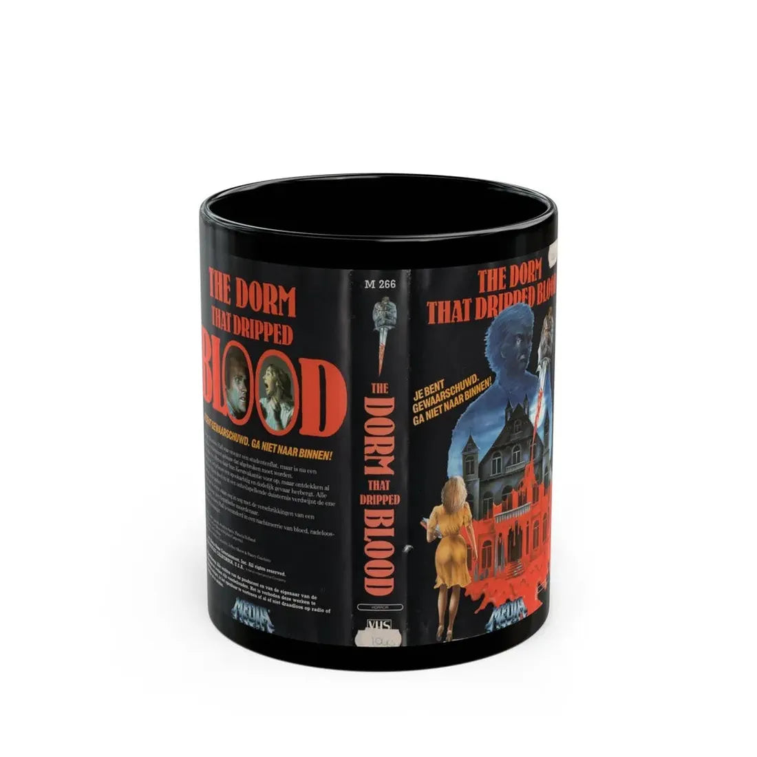THE DORM THAT DRIPPED BLOOD (VHS COVER) - Black Coffee Mug 11oz - Go Mug Yourself