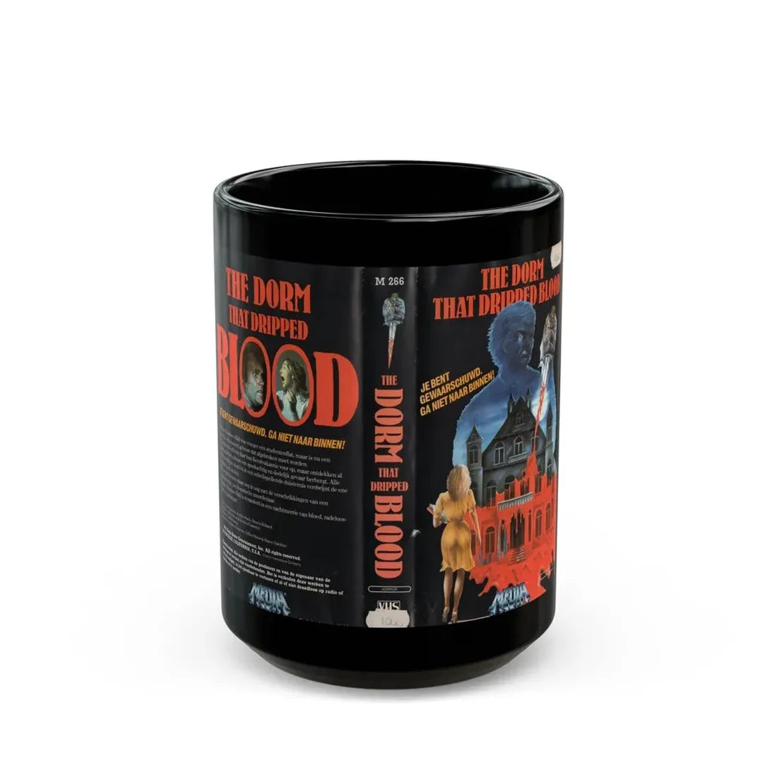 THE DORM THAT DRIPPED BLOOD (VHS COVER) - Black Coffee Mug 15oz - Go Mug Yourself