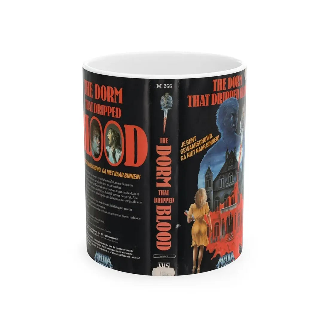 THE DORM THAT DRIPPED BLOOD (VHS COVER) - White Coffee Mug 11oz - Go Mug Yourself