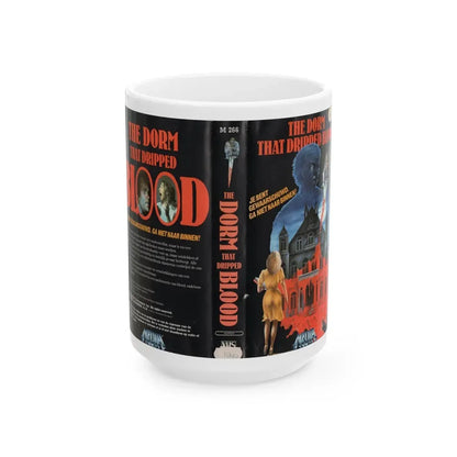 THE DORM THAT DRIPPED BLOOD (VHS COVER) - White Coffee Mug 15oz - Go Mug Yourself
