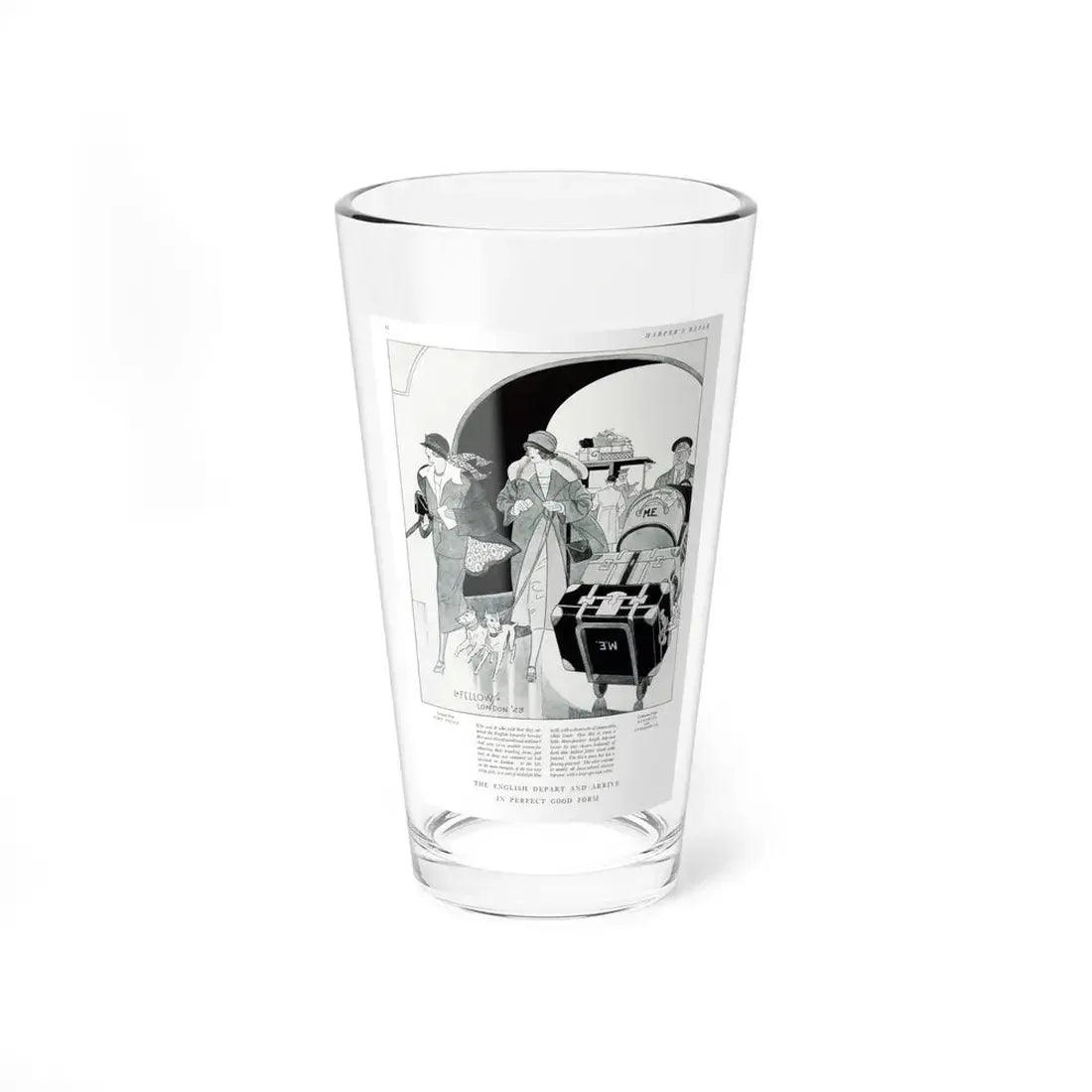 The English Depart and Arrive In Perfect Good Form, Harper's Bazaar, June 1923 (Magazine Illustration) Pint Glass 16oz 16oz - Go Mug Yourself