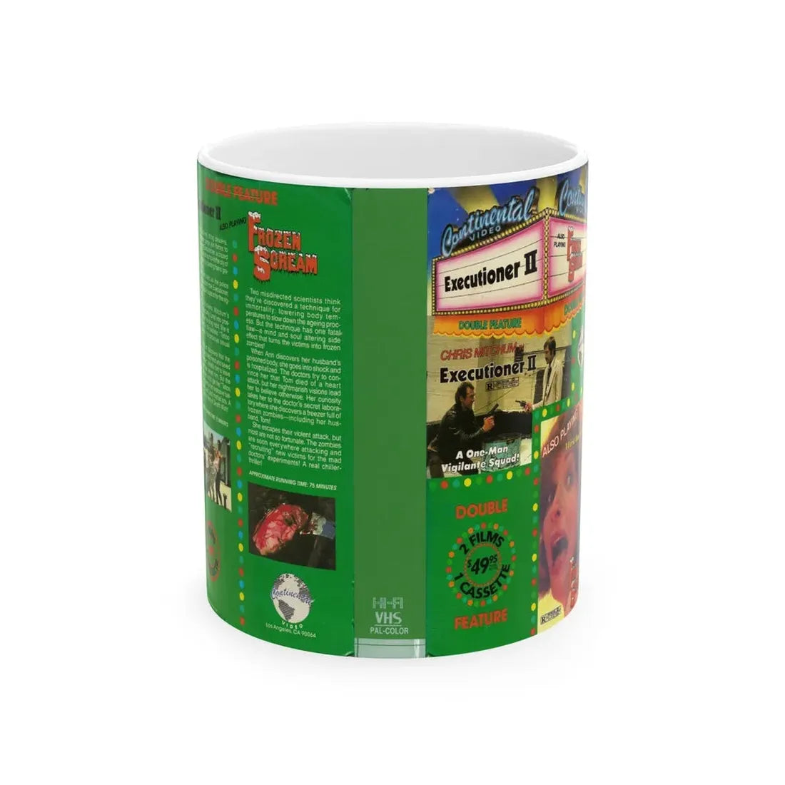 THE EXECUTIONER 2 AND FROZEN SCREAM DOUBLE FEATURE (VHS COVER) - White Coffee Mug 11oz - Go Mug Yourself