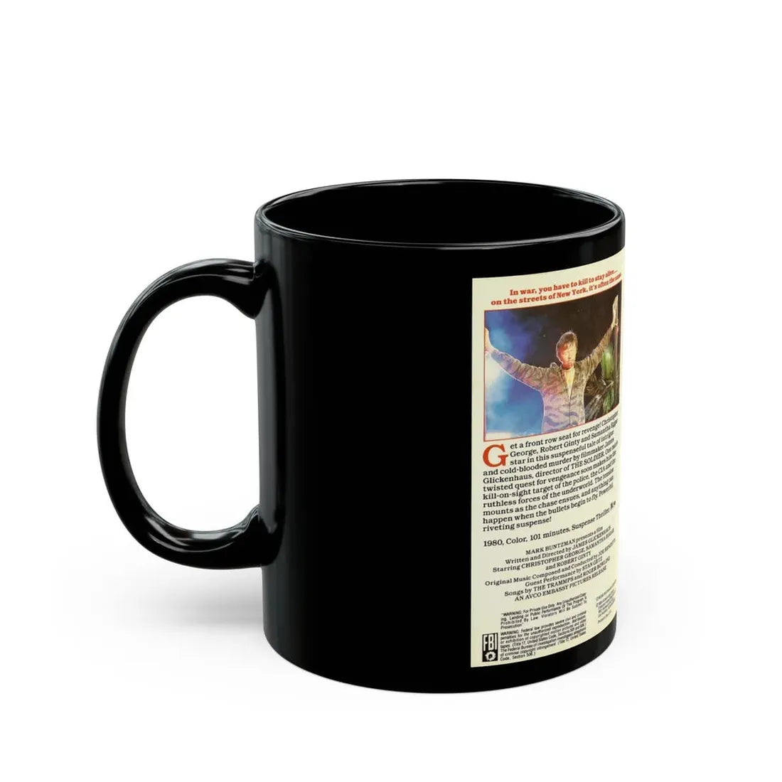 THE EXTERMINATOR EMBASSY HOME ENTERTAINMENT (VHS COVER) - Black Coffee Mug - Go Mug Yourself