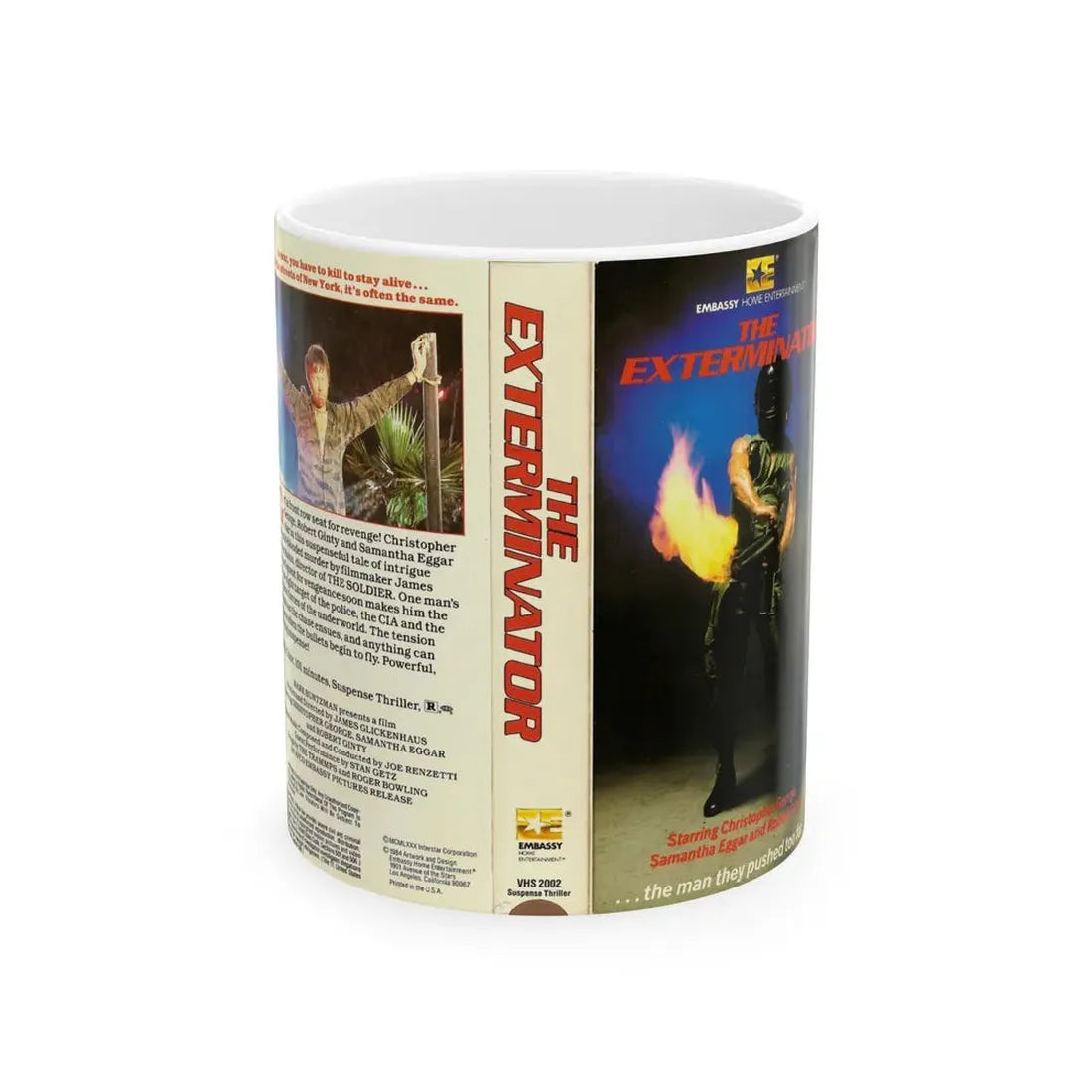 THE EXTERMINATOR EMBASSY HOME ENTERTAINMENT (VHS COVER) - White Coffee Mug 11oz - Go Mug Yourself
