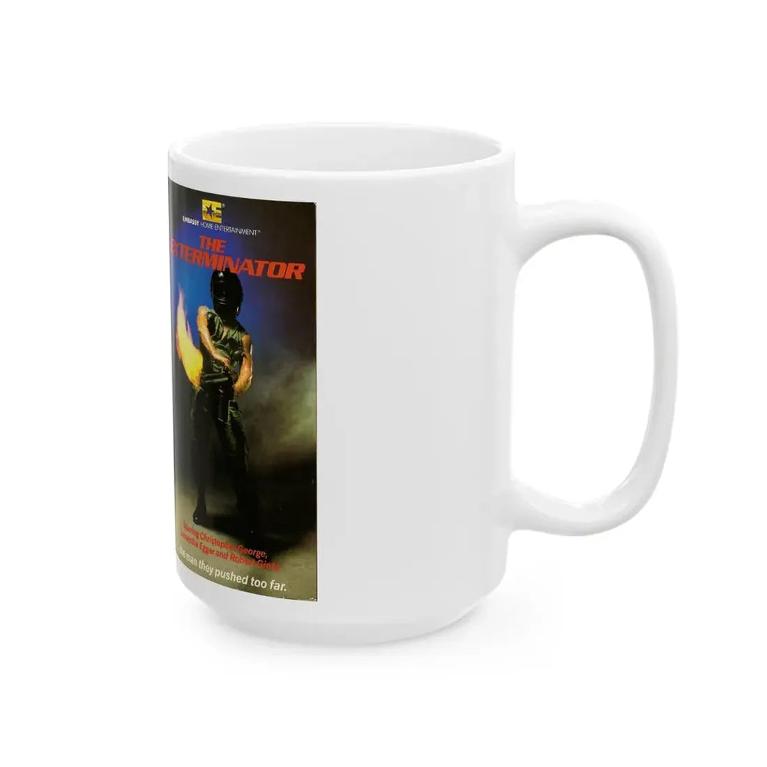 THE EXTERMINATOR EMBASSY HOME ENTERTAINMENT (VHS COVER) - White Coffee Mug - Go Mug Yourself