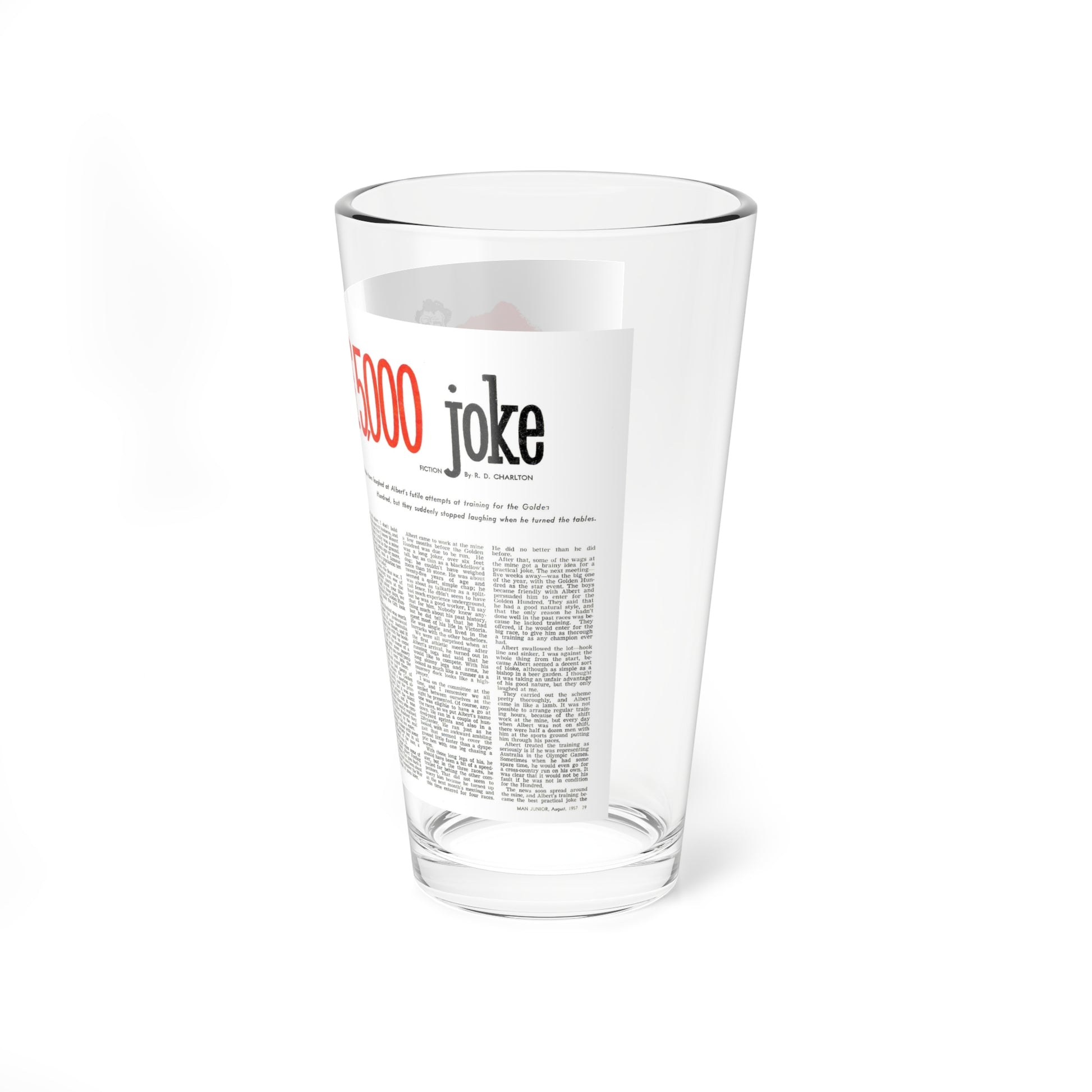 The f5,000 Joke, Man Junior, August 1957 (Magazine Illustration) Pint Glass 16oz-Go Mug Yourself