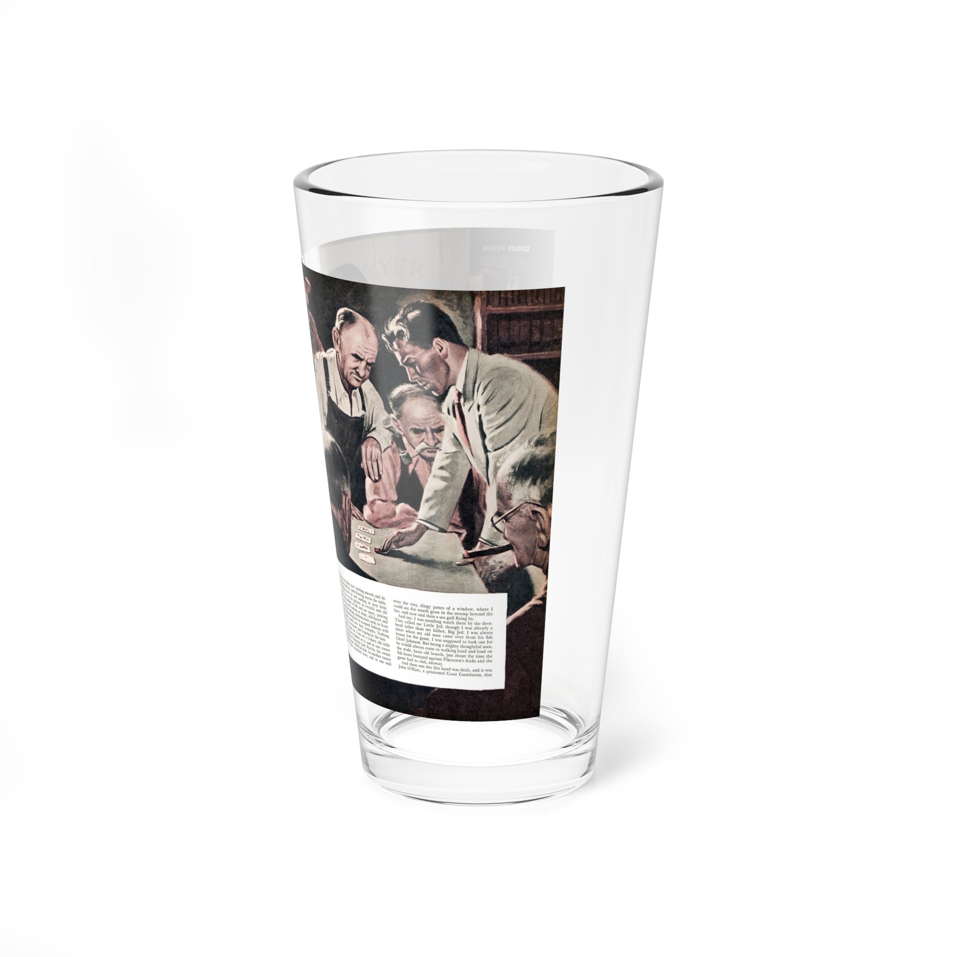 The Fifth Card, Cavalier, March 1953 (Magazine Illustration) Pint Glass 16oz-Go Mug Yourself