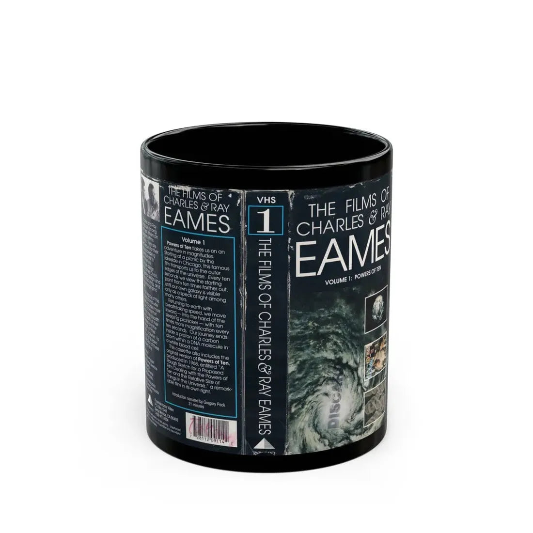 THE FILMS OF CHARLES AND RAY EAMES VOLUME 1 POWERS OF TEN (VHS COVER) - Black Coffee Mug 11oz - Go Mug Yourself