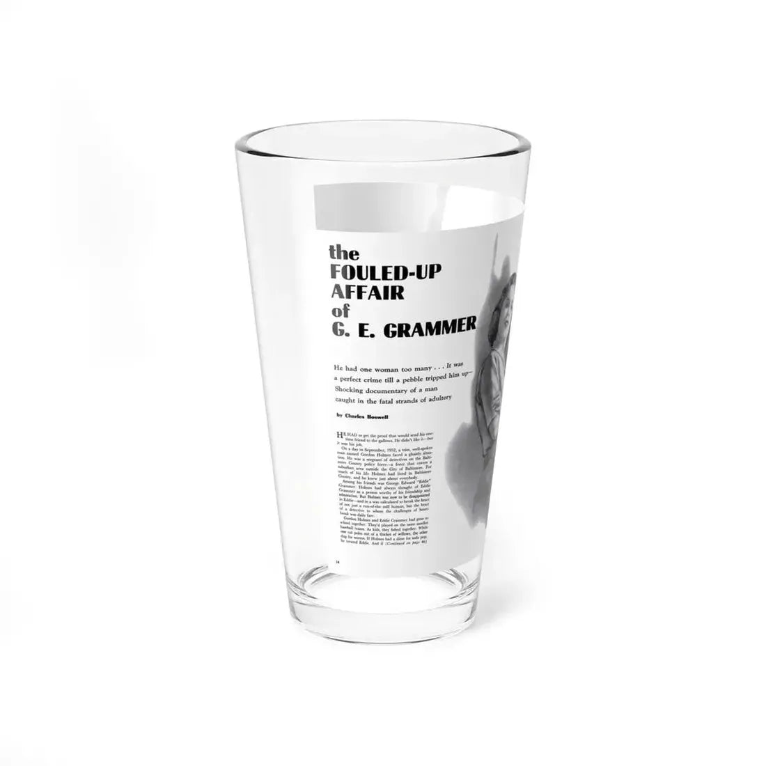 The Fouled-Up Affair of G.E. Grammer, Men magazine, November 1957 (Magazine Illustration) Pint Glass 16oz - Go Mug Yourself