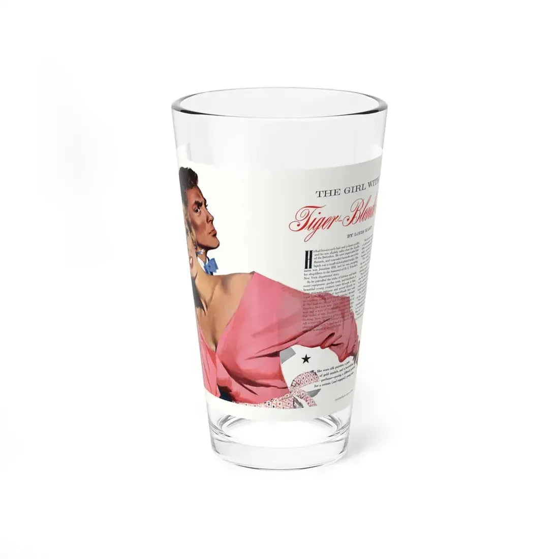 The Girl with the Tiger-Blonde Hair, Cosmopolitan, March 1951 (Magazine Illustration) Pint Glass 16oz 16oz - Go Mug Yourself